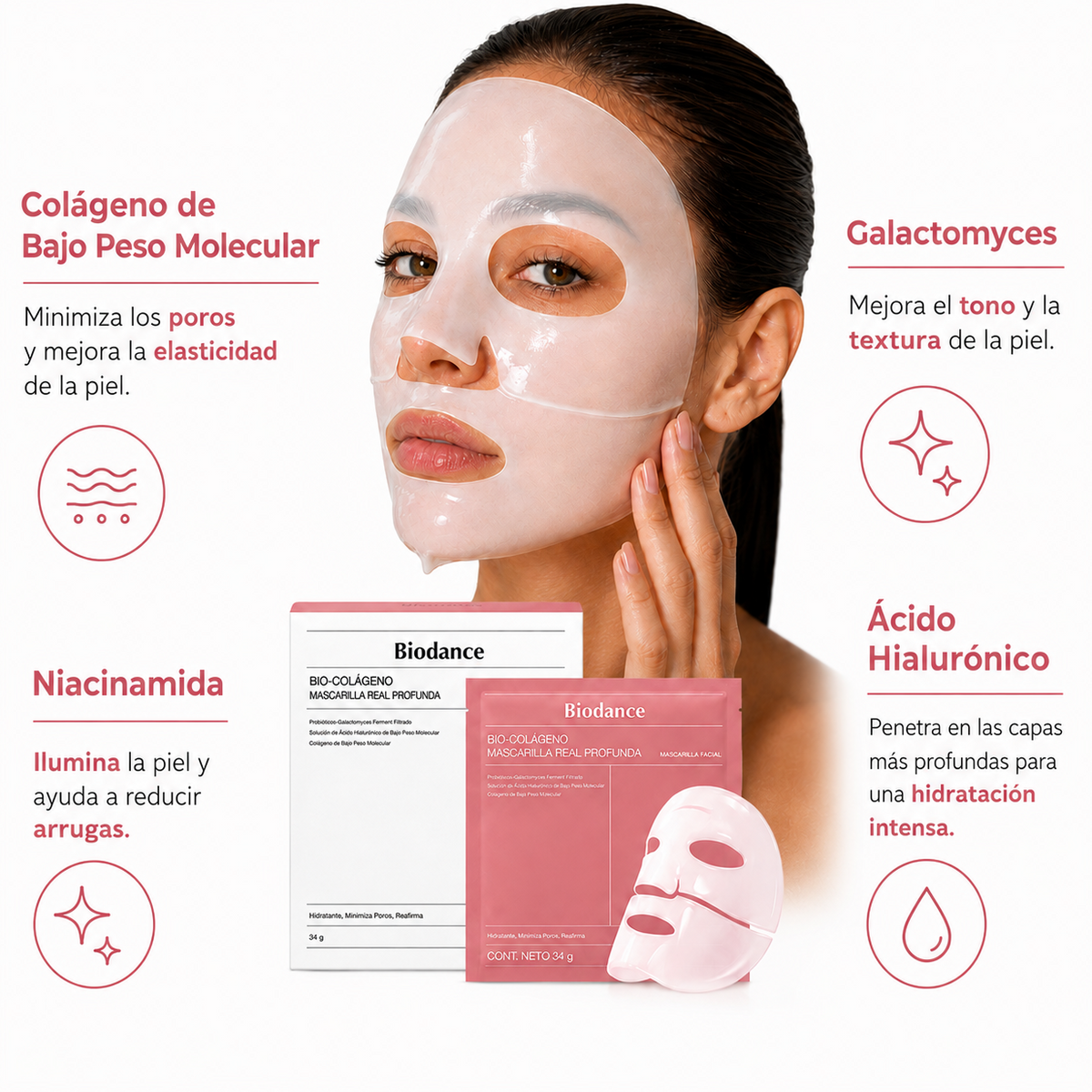 Glass Skin Pack 4 Mascarillas de Bio-Colágeno Coreano Biodance