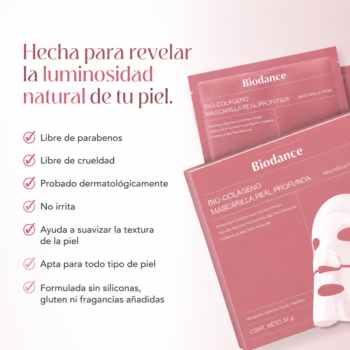 Glass Skin Pack 4 Mascarillas de Bio-Colágeno Coreano Biodance