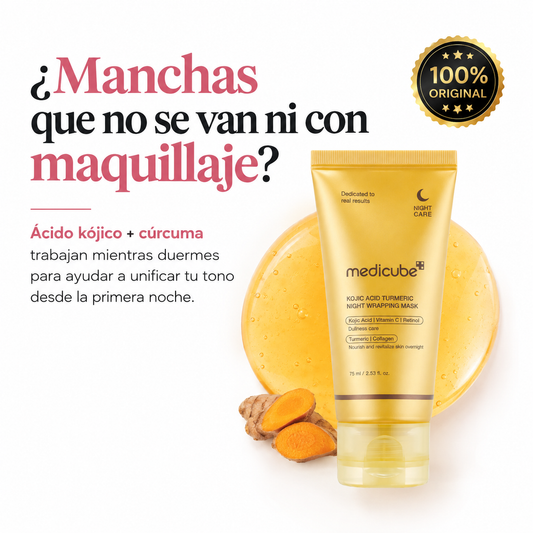 Adiós Manchas y Piel Opaca · Mascarilla Nocturna de Ácido Kójico Medicube
