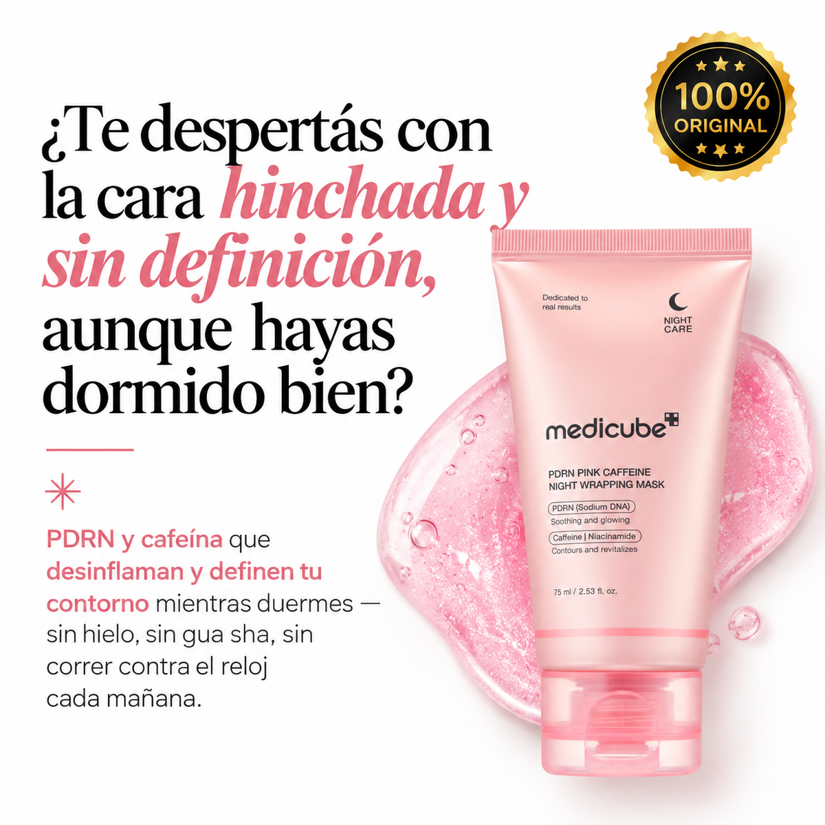 Adiós Hinchazón Matutina · Mascarilla Nocturna de PDRN y Cafeína Medicube