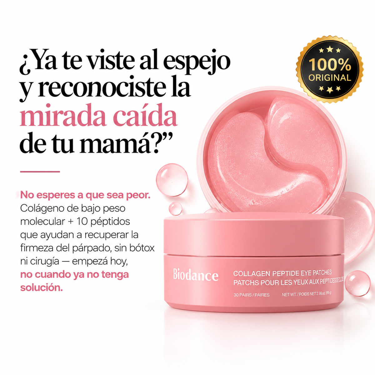 Recupera la Firmeza de tu Mirada · Parches de Colágeno y Péptidos Biodance