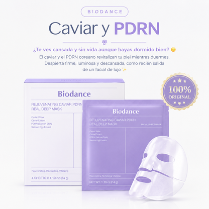 Rejuvenecedora · Pack 4 Mascarillas de Caviar y PDRN Coreano Biodance