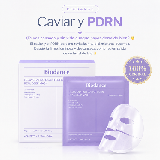 Rejuvenecedora · Pack 4 Mascarillas de Caviar y PDRN Coreano Biodance