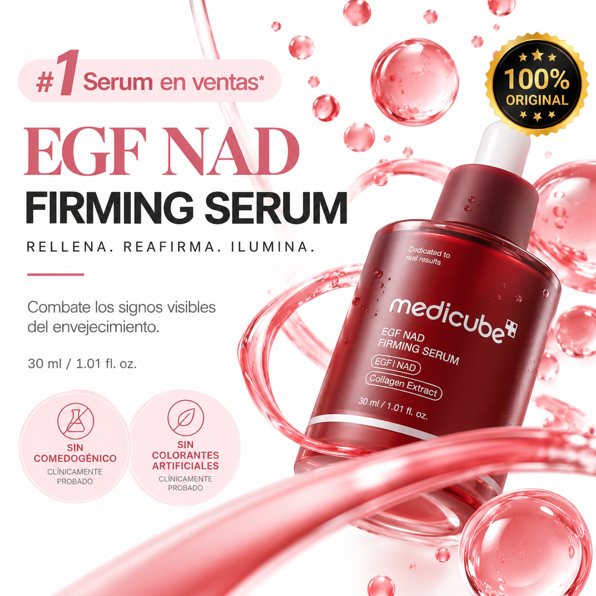 Sérum Reafirmante EGF + NAD+ con Péptidos Coreano Medicube Promoción